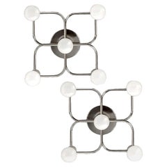 1 of the 2 Leola Sculptural Brass 4-Light Ceiling or Wall Flush Mounts, 1970s