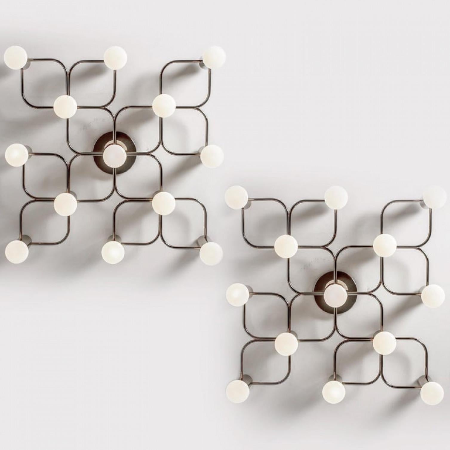 Mid-Century Modern 1 of the 2 Leola Sculptural Chrome 9-Light Ceiling or Wall Flush Mount, 1970 For Sale