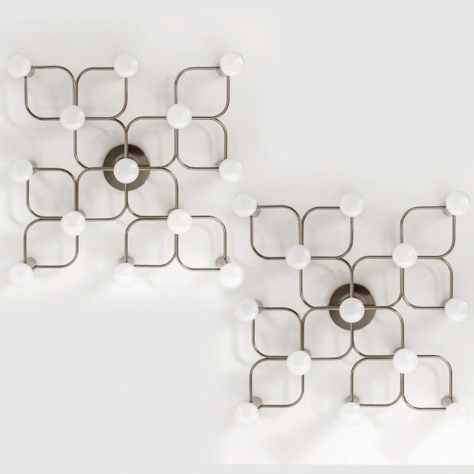 20th Century 1 of the 2 Leola Sculptural Chrome 9-Light Ceiling or Wall Flush Mount, 1970 For Sale