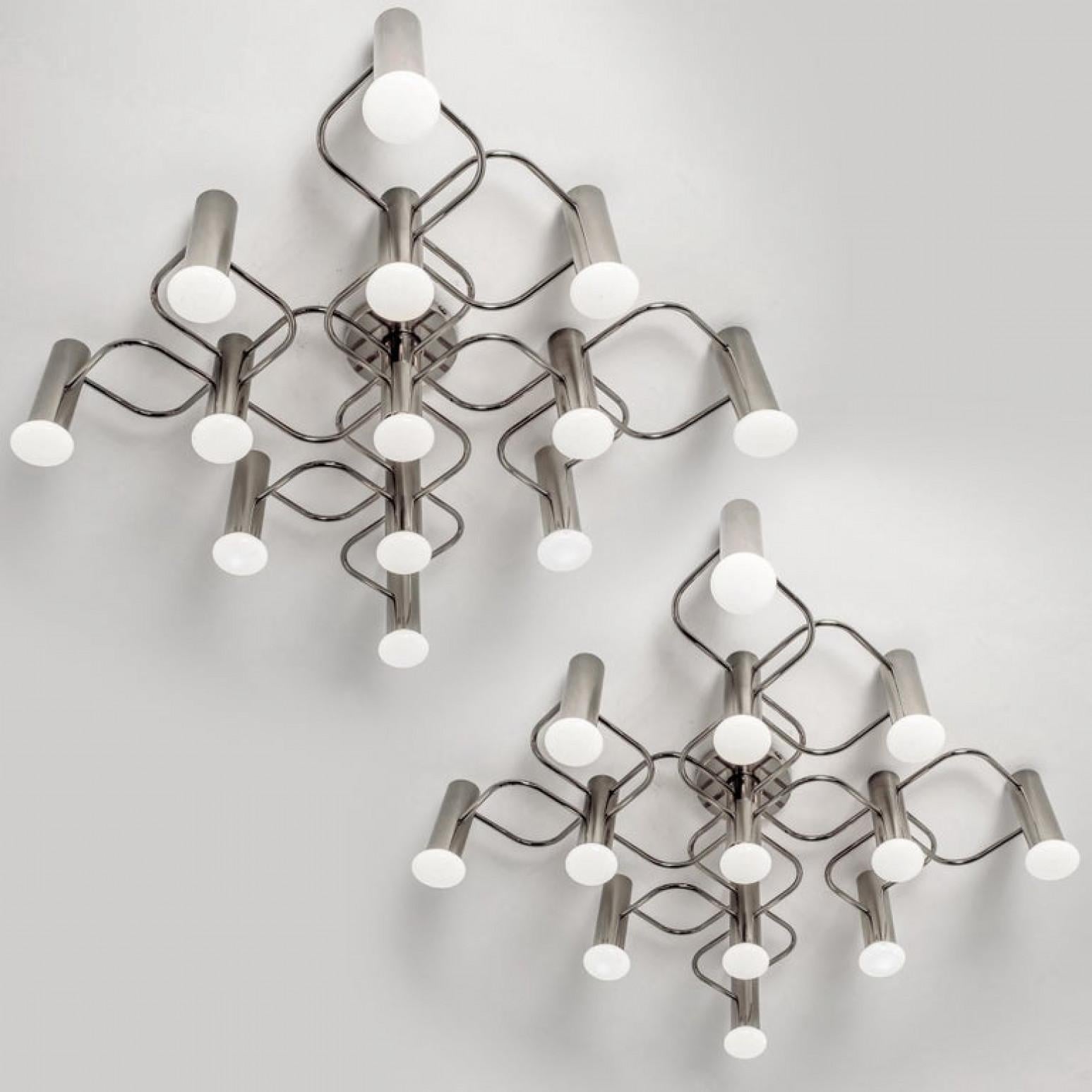 1 of the 2 Leola Sculptural Chrome 9-Light Ceiling or Wall Flush Mount, 1970 For Sale 1