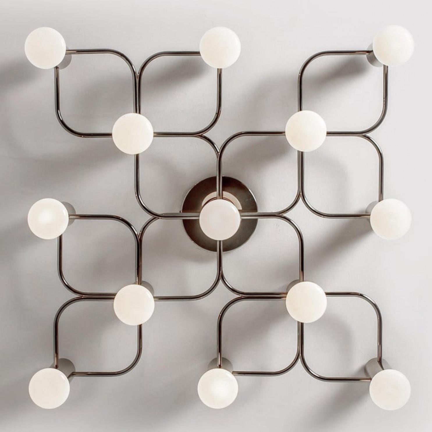 1 of the 2 Leola Sculptural Chrome 9-Light Ceiling or Wall Flush Mount, 1970 For Sale 2
