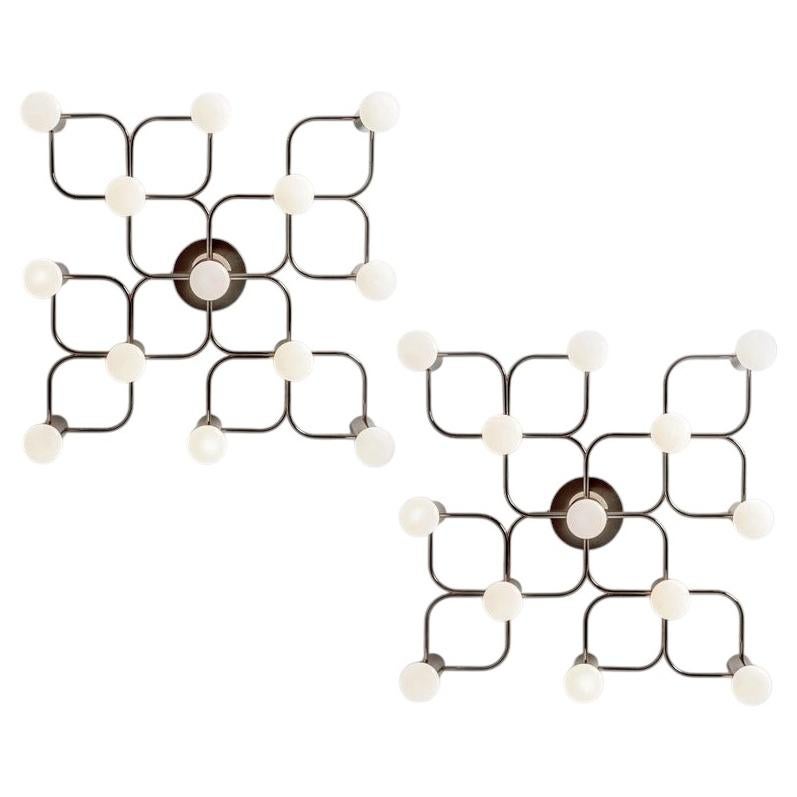 1 of the 2 Leola Sculptural Chrome 9-Light Ceiling or Wall Flush Mount, 1970 For Sale