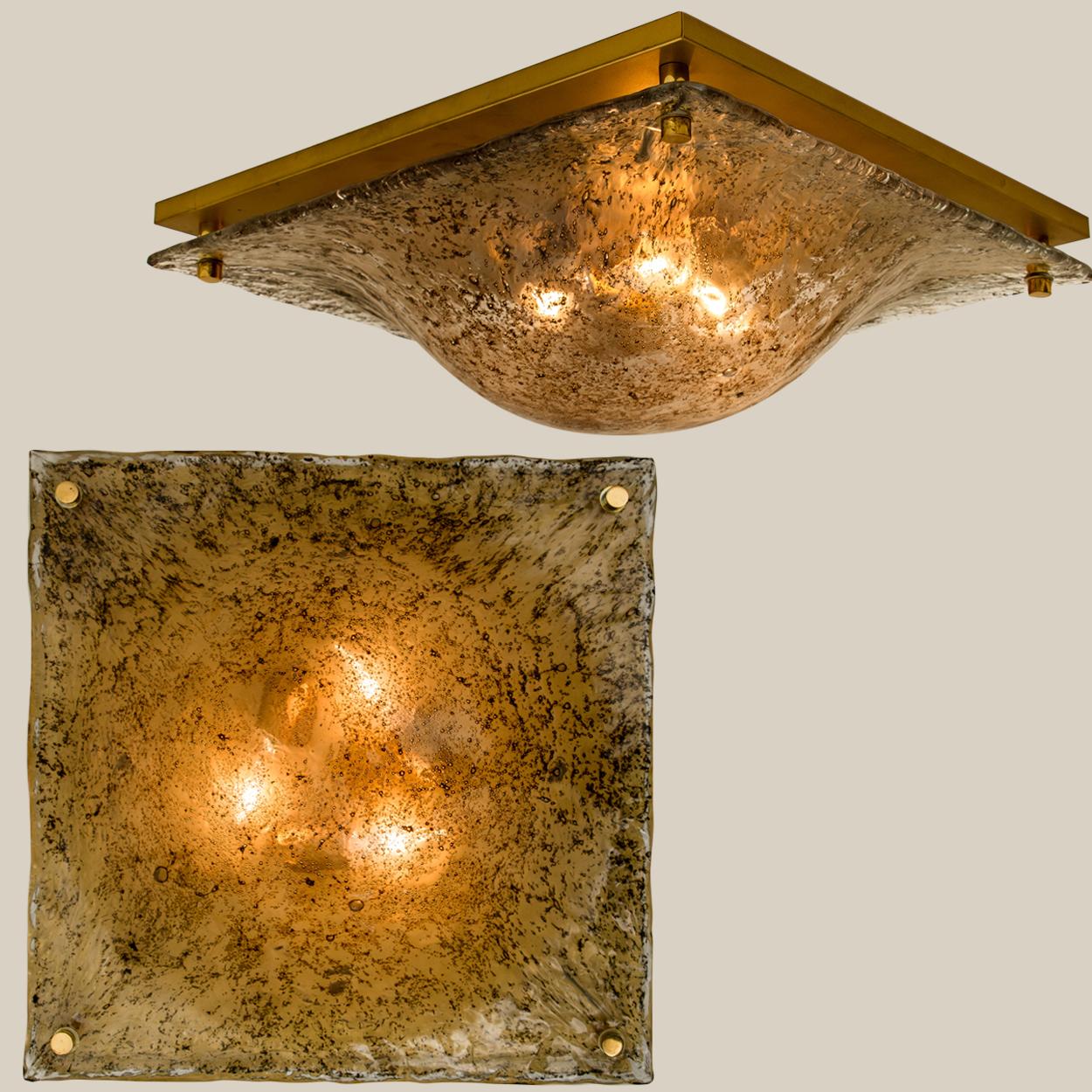 1 of the 2 Massive Textured Glass Flush Mount or Wall Light by Kalmar, 1960 For Sale 4