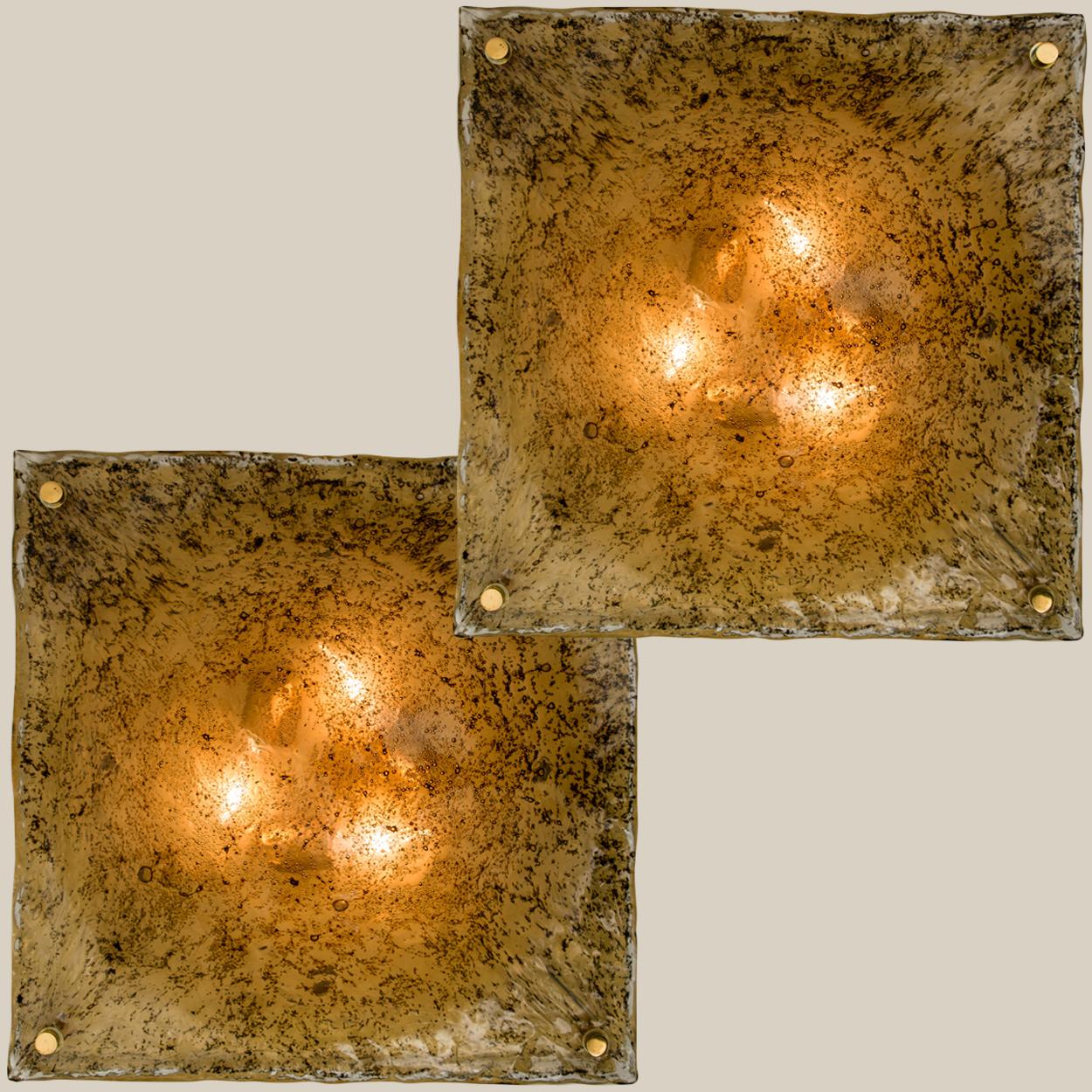 1 of the 2 Massive Textured Glass Flush Mount or Wall Light by Kalmar, 1960 For Sale 6