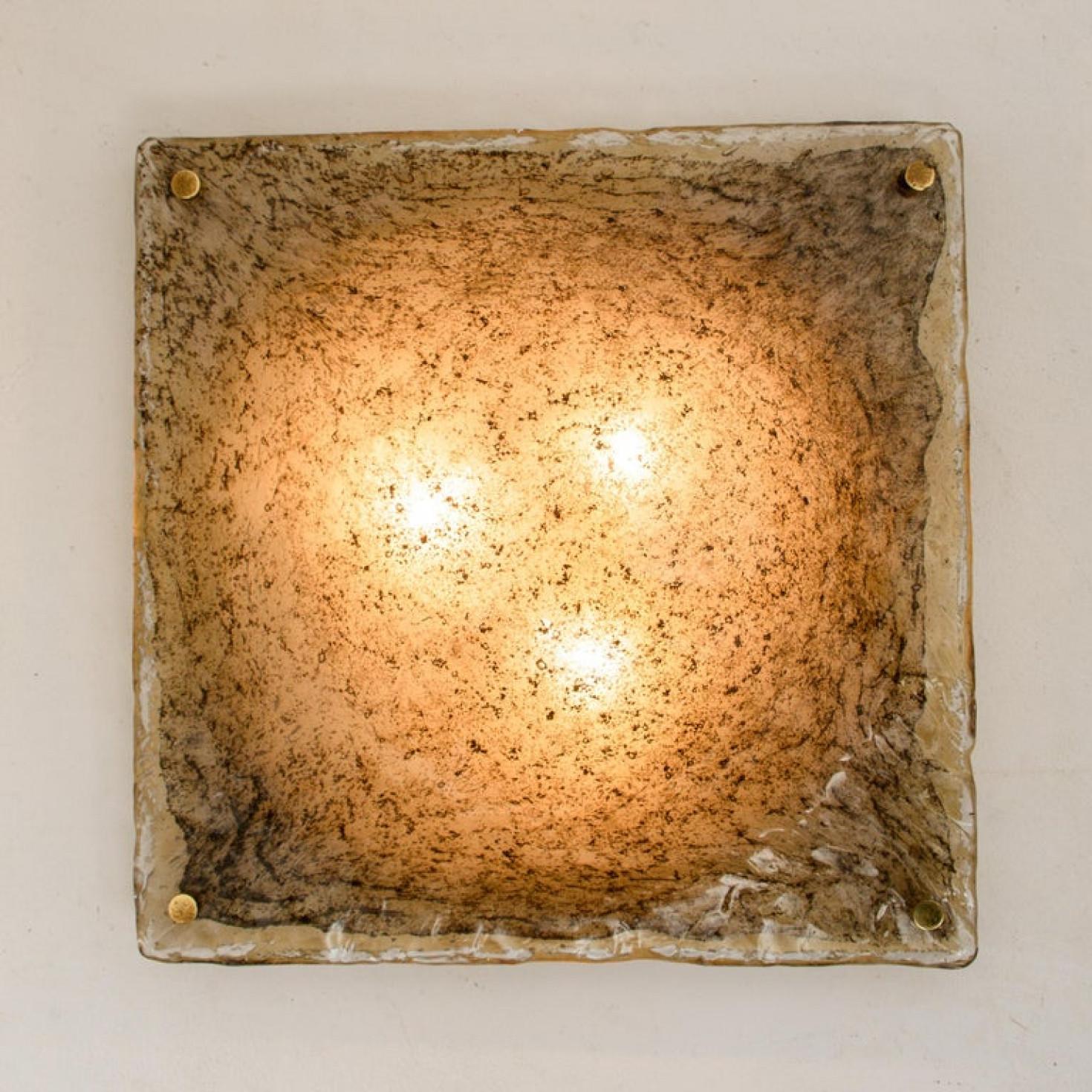 1 of the 2 Massive Textured Glass Flush mount or Wall Light by Kalmar, 1960 For Sale 5