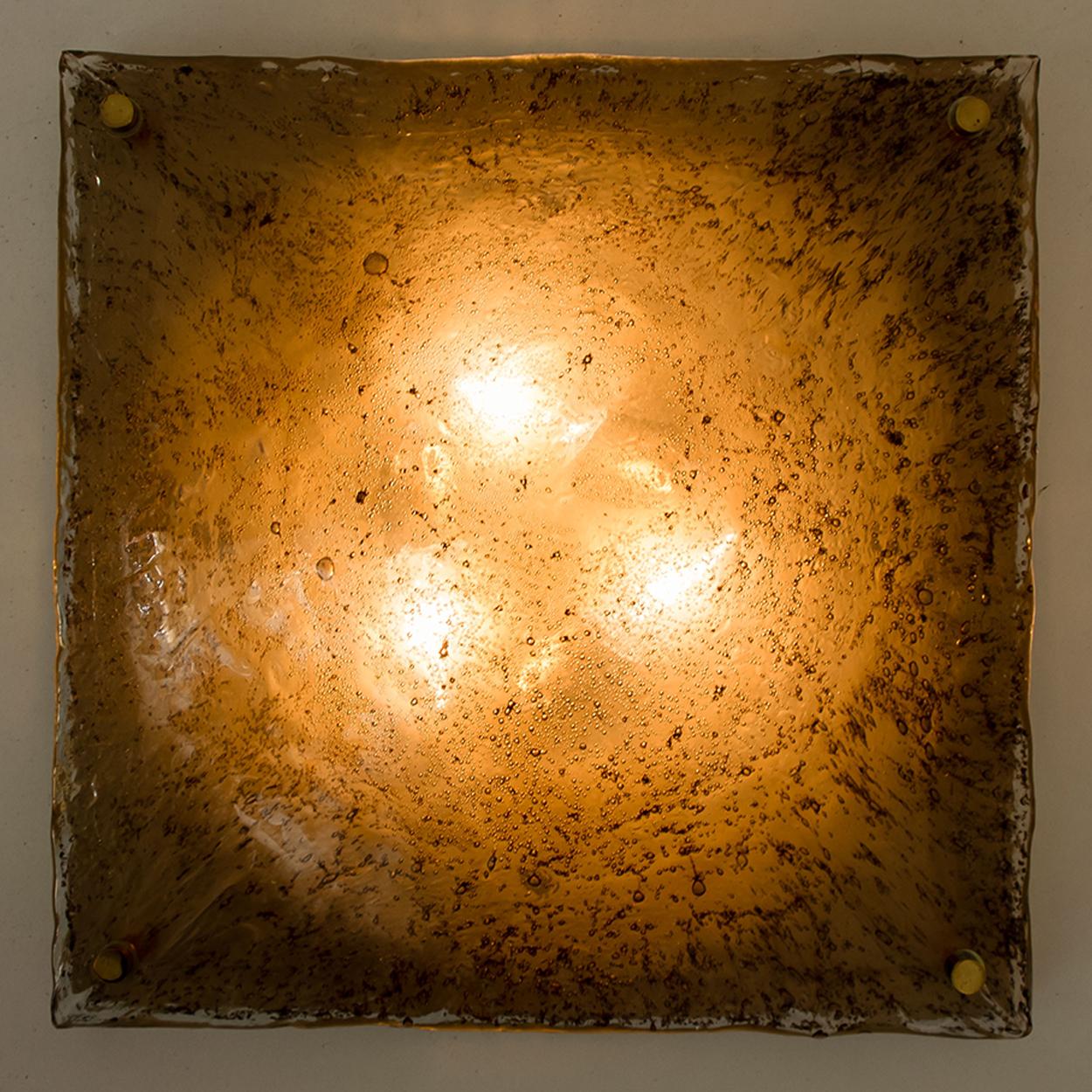 Austrian 1 of the 2 Massive Textured Glass Flush Mount or Wall Light by Kalmar, 1960 For Sale