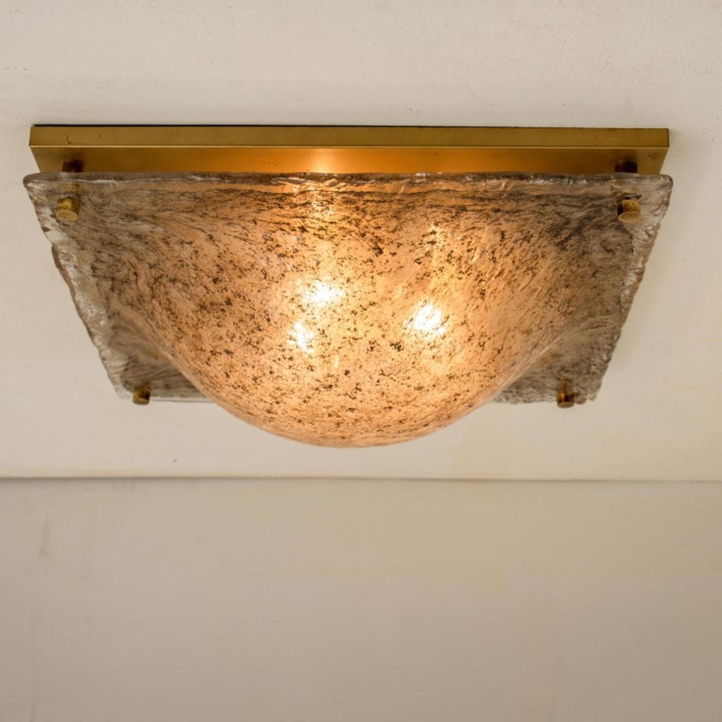 1 of the 2 Massive Textured Glass Flush mount or Wall Light by Kalmar, 1960 In Good Condition For Sale In Rijssen, NL