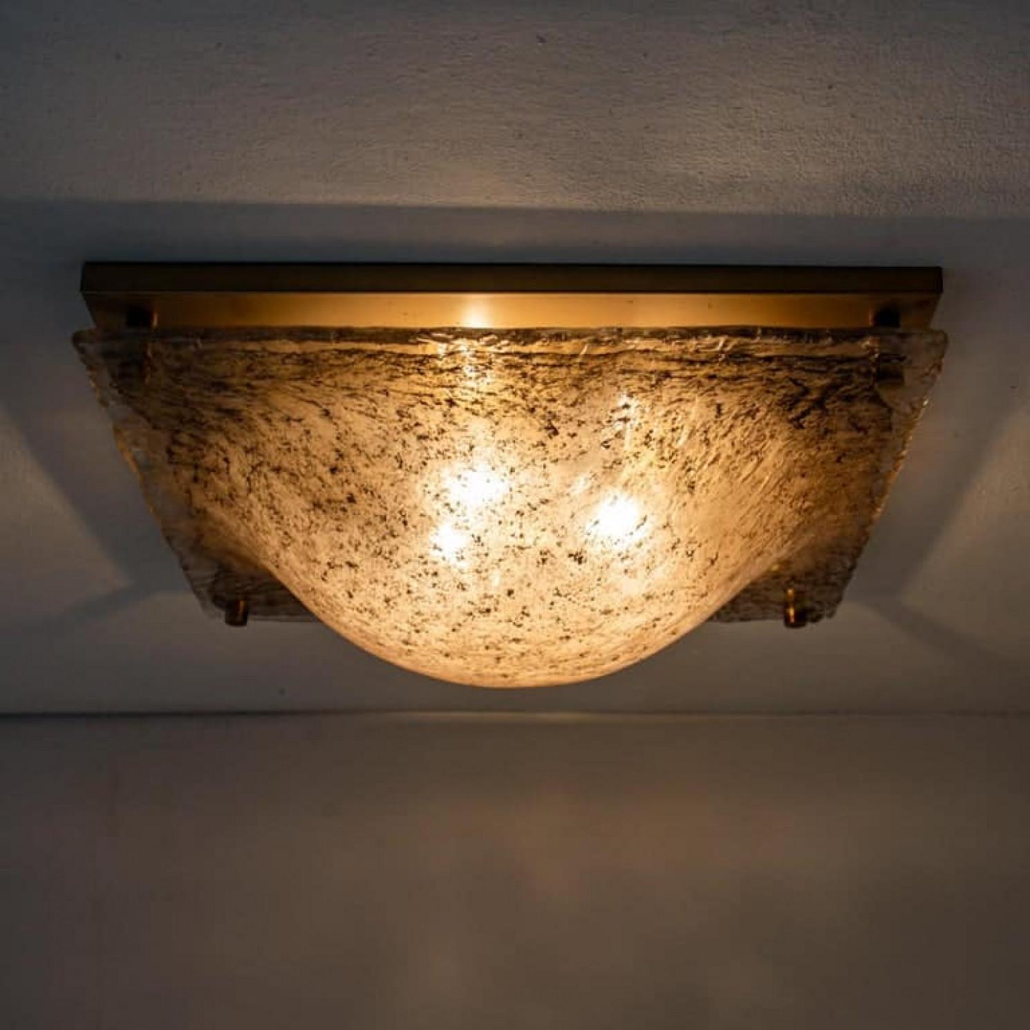 Ottone 1 of the 2 Massive Textured Glass Flush Mount or Wall Light by Kalmar, 1960 in vendita