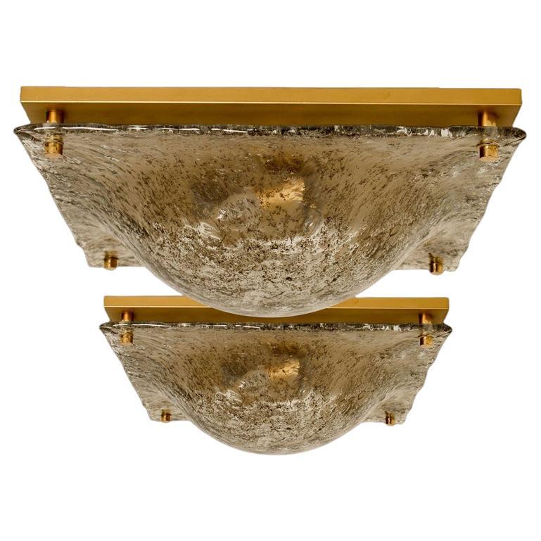 1 of the 2 Massive Textured Glass Flush mount or Wall Light by Kalmar, 1960 For Sale