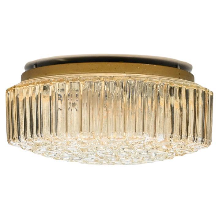 1 of the 2 Medium Round Clear Textured Glass Wall Light, Limburg, 1970
