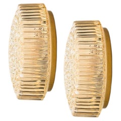 1 of the 2 Medium Round Clear Textured Glass Wall Lights, Limburg, 1970