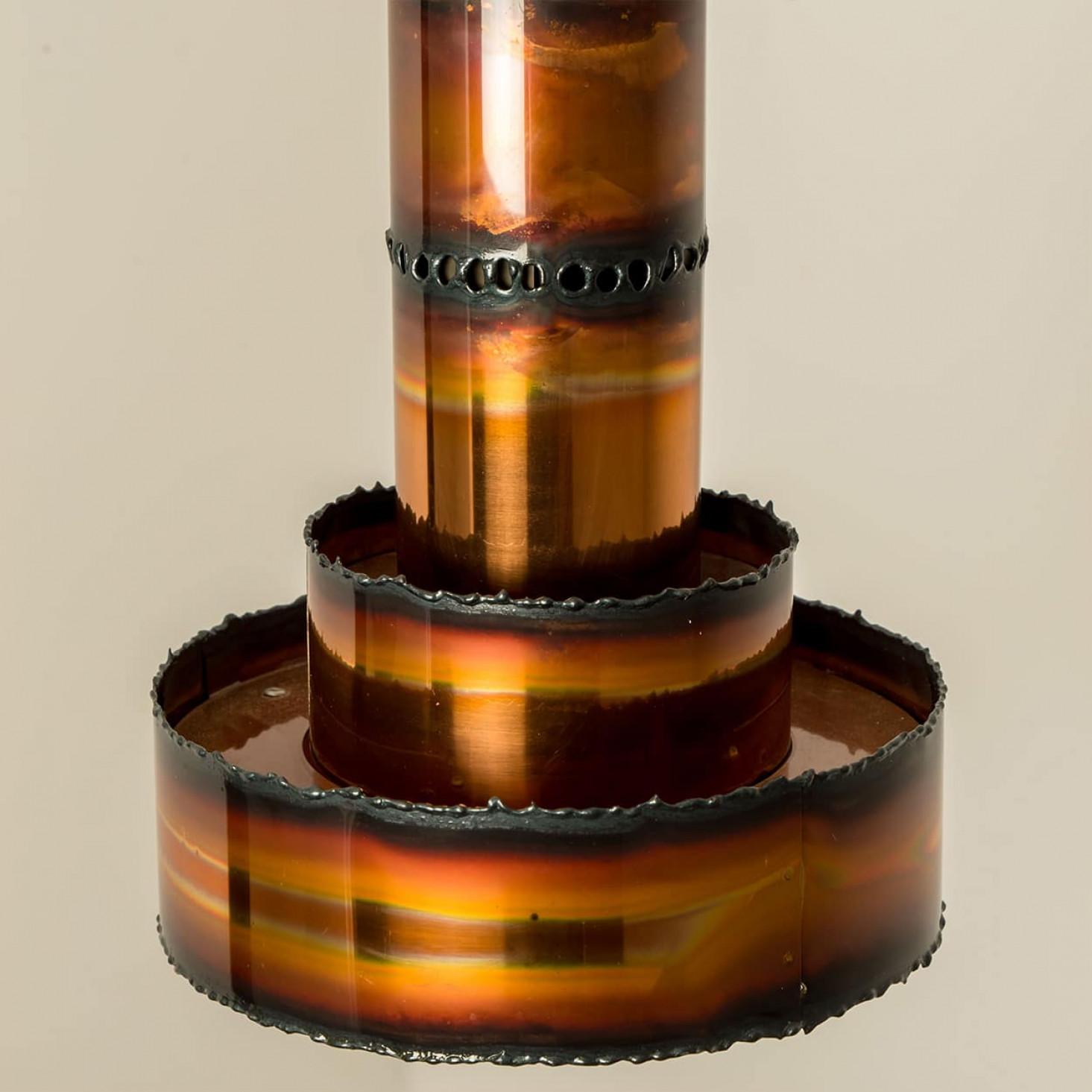 1 der 2 brutalistischen Metall-Pendelleuchten aus Metall von Sven Aage für Holm Sorensen, 1960 (Brutalismus) im Angebot