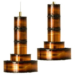 1 of the 2 Metal Brutalist Pendant Lamps by Sven Aage for Holm Sorensen, 1960