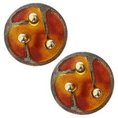 1 der 2 Multi Brown Taupe Orange Rot Gelb Keramik Wall Lights, 1970er Jahre