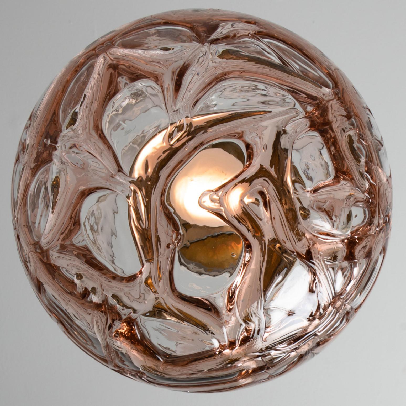 1 of the 2 Murano Rose Glass Pendant Light, 1960s For Sale 2