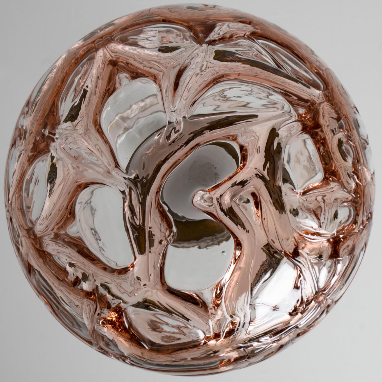 1 of the 2 Murano Rose Glass Pendant Light, 1960s In Good Condition For Sale In Rijssen, NL