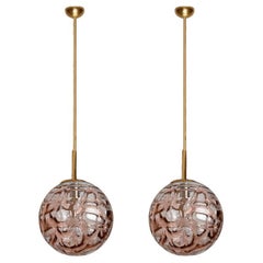 1 of the 2 Murano Rose Pink Glass Pendant Light, 1960s