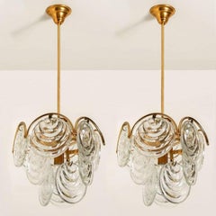1 of the 2 of Glass and Brass Two Tiers Light Fixtures, 1970s