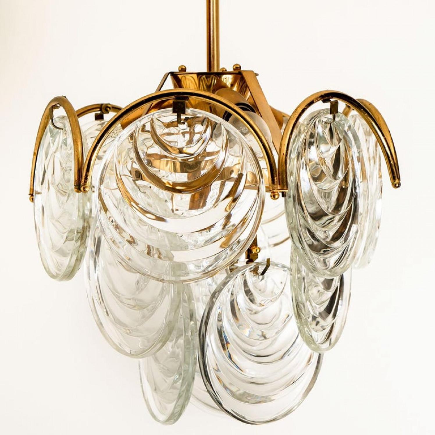 German 1 of the 2 of Glass and Brass Two Tiers Light Fixtures, 1970s For Sale