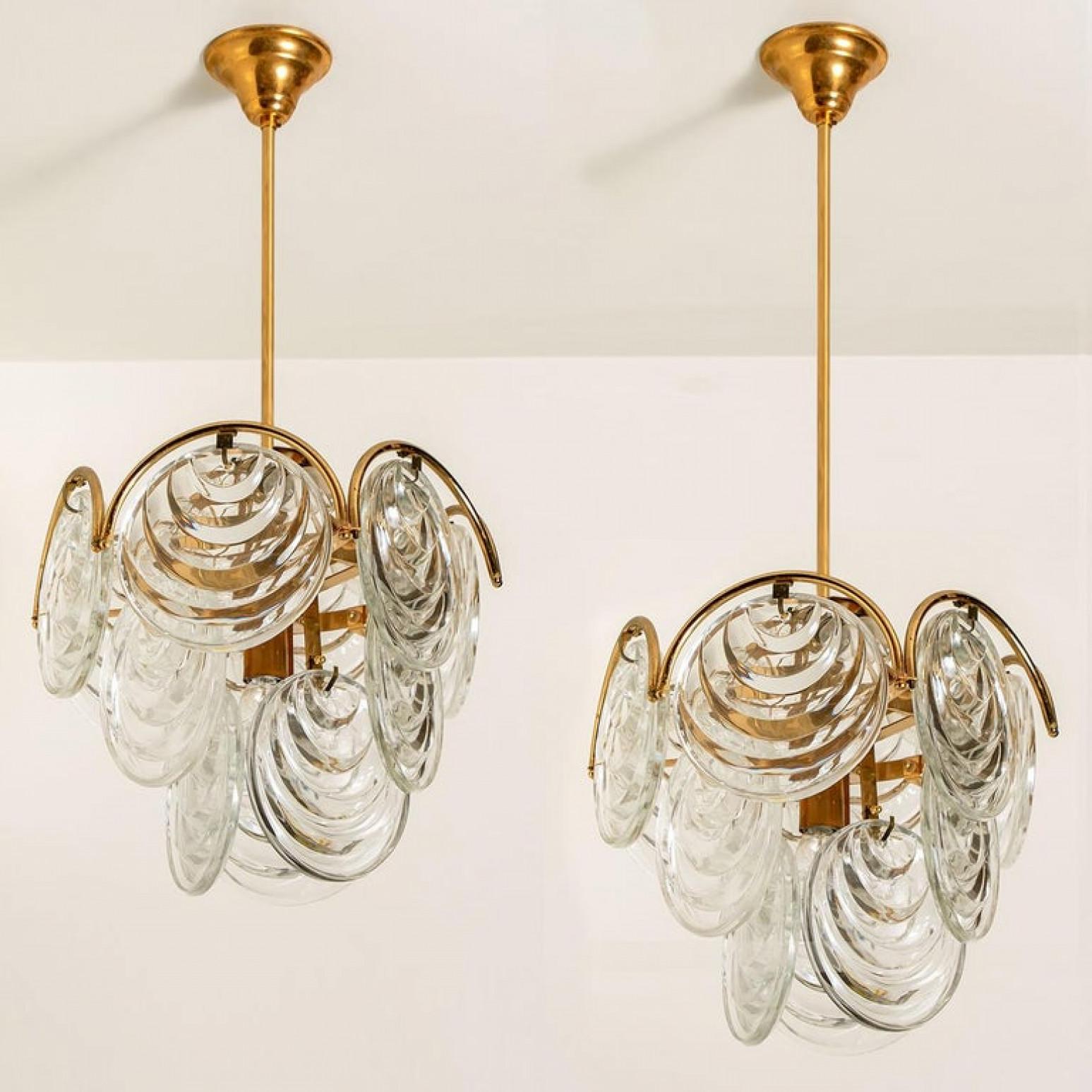 Other 1 of the 2 of Glass and Brass Two Tiers Light Fixtures, 1970s For Sale