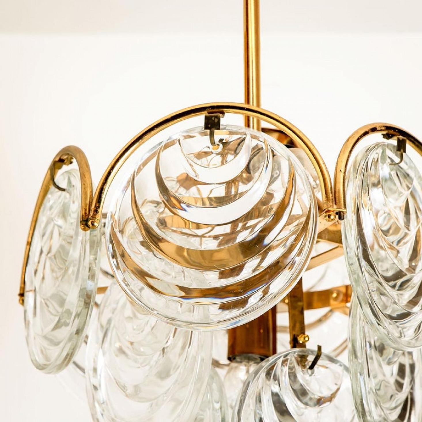 1 of the 2 of Glass and Brass Two Tiers Light Fixtures, 1970s In Good Condition For Sale In Rijssen, NL