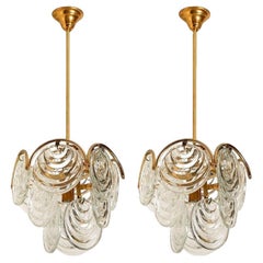 1 of the 2 of Glass and Brass Two Tiers Light Fixtures, 1970s