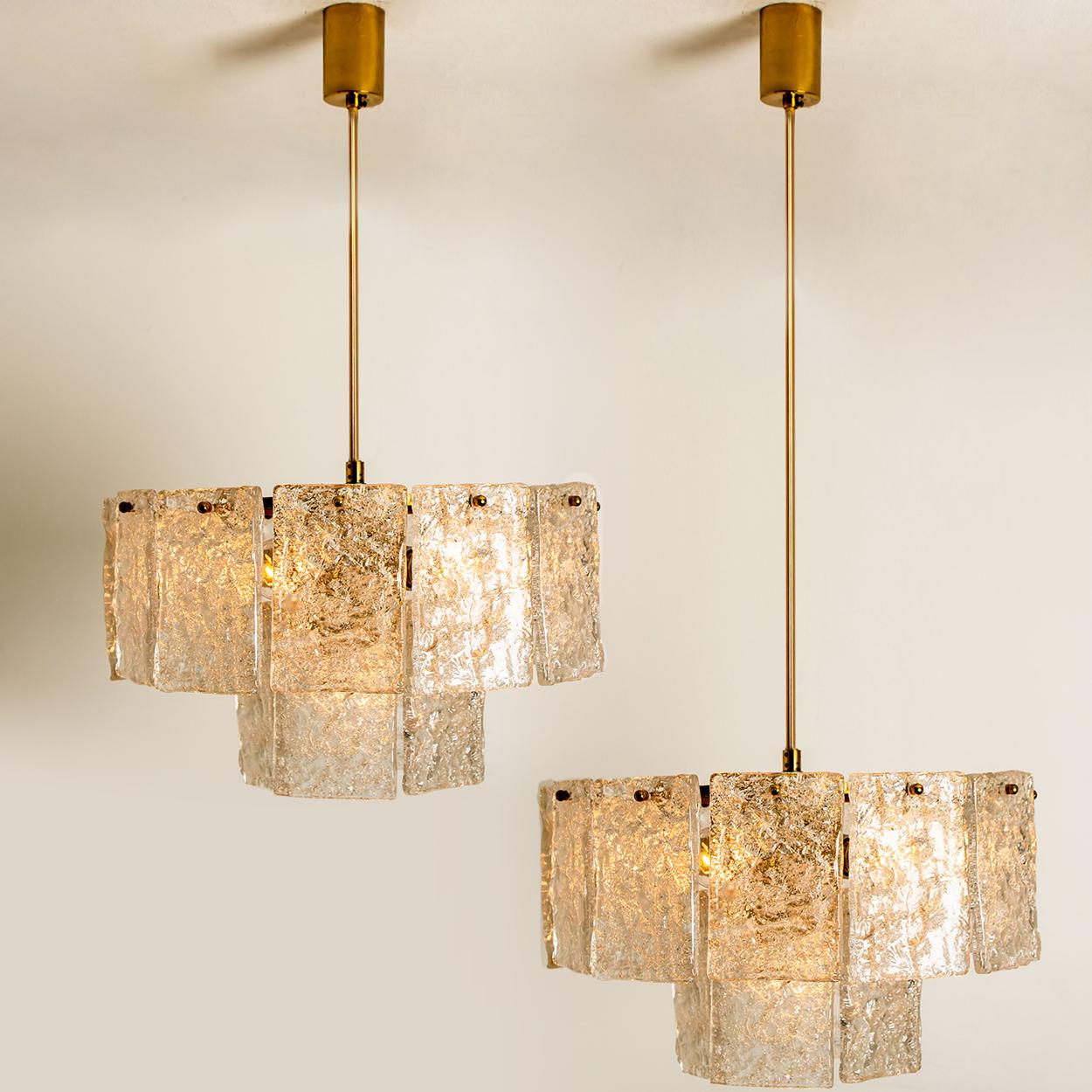 Mid-Century Modern 1 of the 2 of Glass and Brass Two Tiers Light Fixtures from Hillebrand, 1960s For Sale