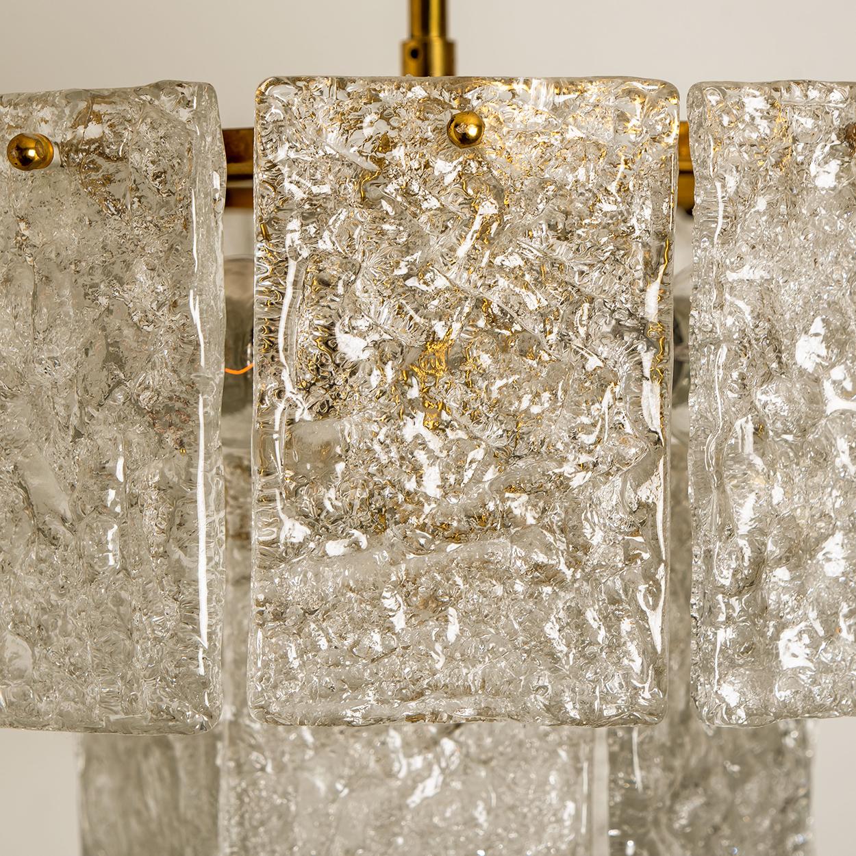 German 1 of the 2 of Glass and Brass Two Tiers Light Fixtures from Hillebrand, 1960s For Sale