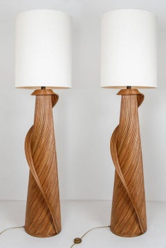 1 delle 2 enormi lampade da terra in rattan ecologico di René Houben (H78.7")