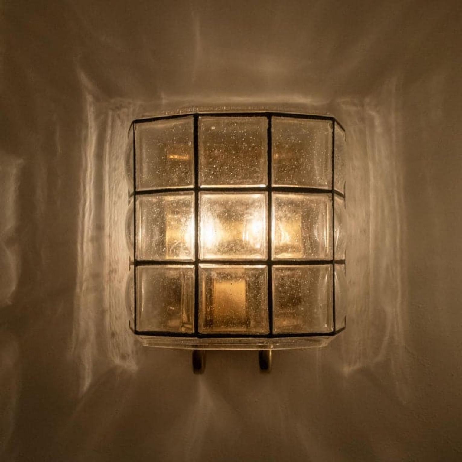 Brass 1 of the 2 Pair of Iron and Bubble Glass Sconces Wall Lamps by Limburg, Germany For Sale