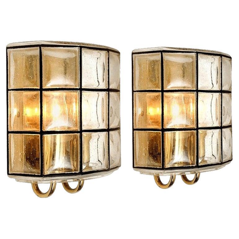 1 of the 2 Pair of Iron and Bubble Glass Sconces Wall Lamps by Limburg, Germany