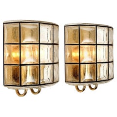 1 of the 2 Pair of Iron and Bubble Glass Sconces Wall Lamps by Limburg, Germany