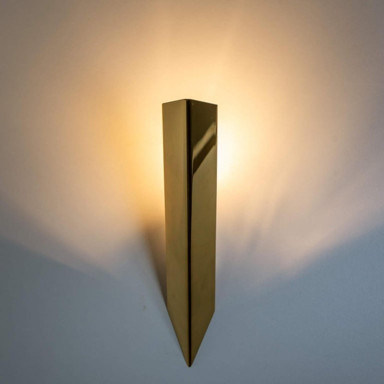 Brass 1 of the 2 Pair of Wedge-Shaped High End Wall Lights by J.T. Kalmar, 1970s For Sale