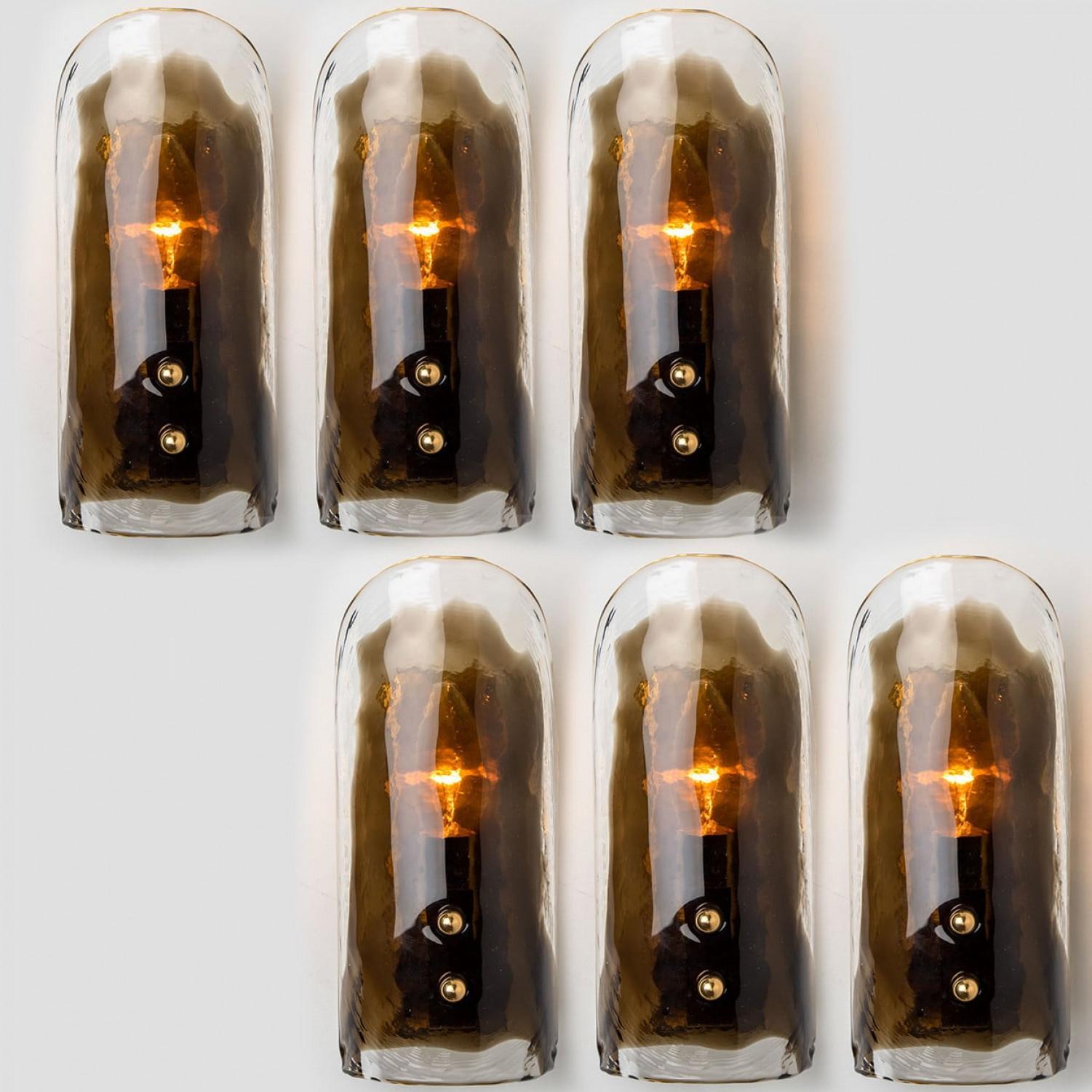 Austrian 1 of the 2 Pairs Brass and Hand Blown Murano Glass Wall Lights by J.T. Kalmar