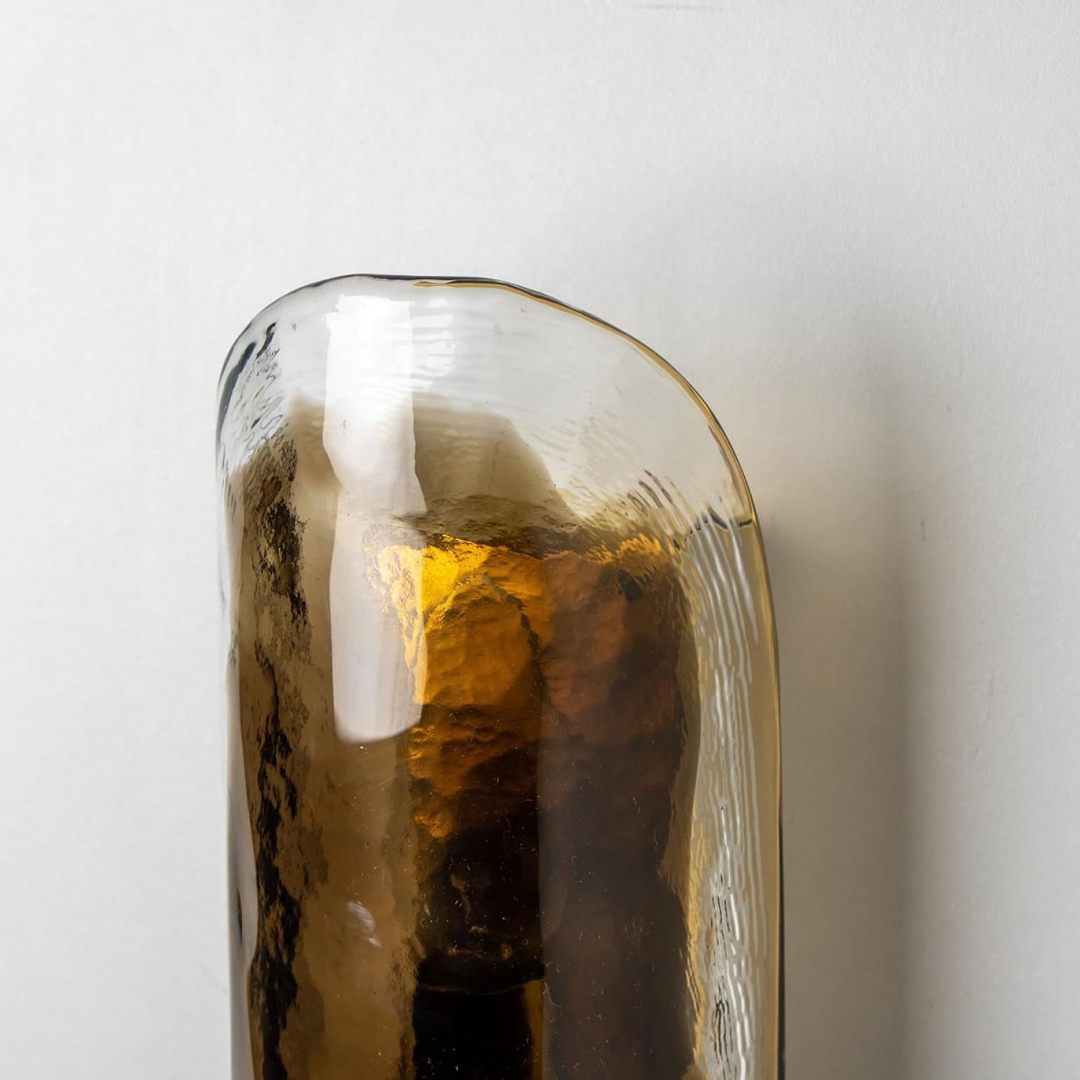 1 of the 2 Pairs Brass and Hand Blown Murano Glass Wall Lights by J.T. Kalmar In Good Condition In Rijssen, NL