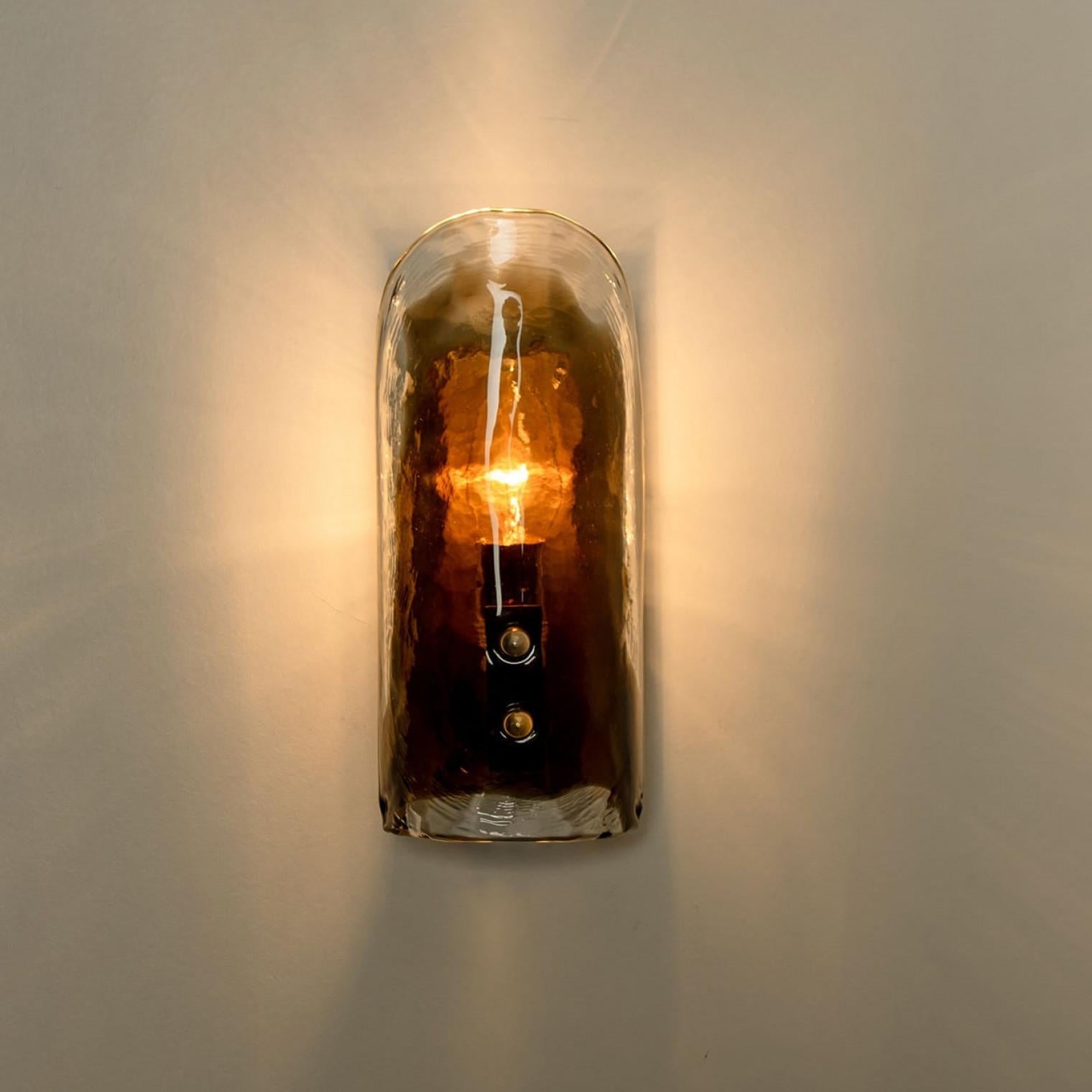 1 of the 2 Pairs Brass and Hand Blown Murano Glass Wall Lights by J.T. Kalmar 1