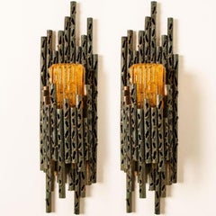 1 delle 2 coppie di applique brutaliste con vetro di Murano di M. Fantoni, 1960