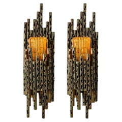 1 delle 2 coppie di applique brutaliste con vetro di Murano di M. Fantoni, 1960
