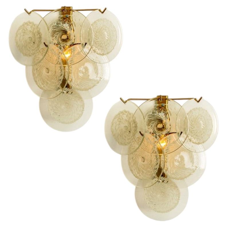 1 of the 2 Pairs Glass Disc Wall Lights by Vistosi, Italy, 1960s For Sale