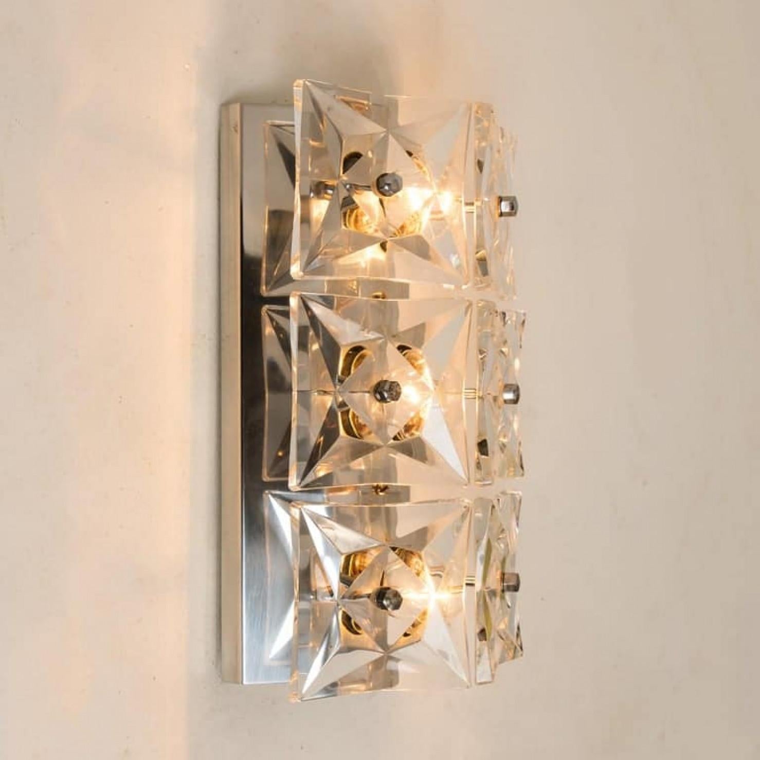 1 delle 2 coppie di lampade da parete Kinkeldey, vetro cristallo cromato, 1970 in vendita 4