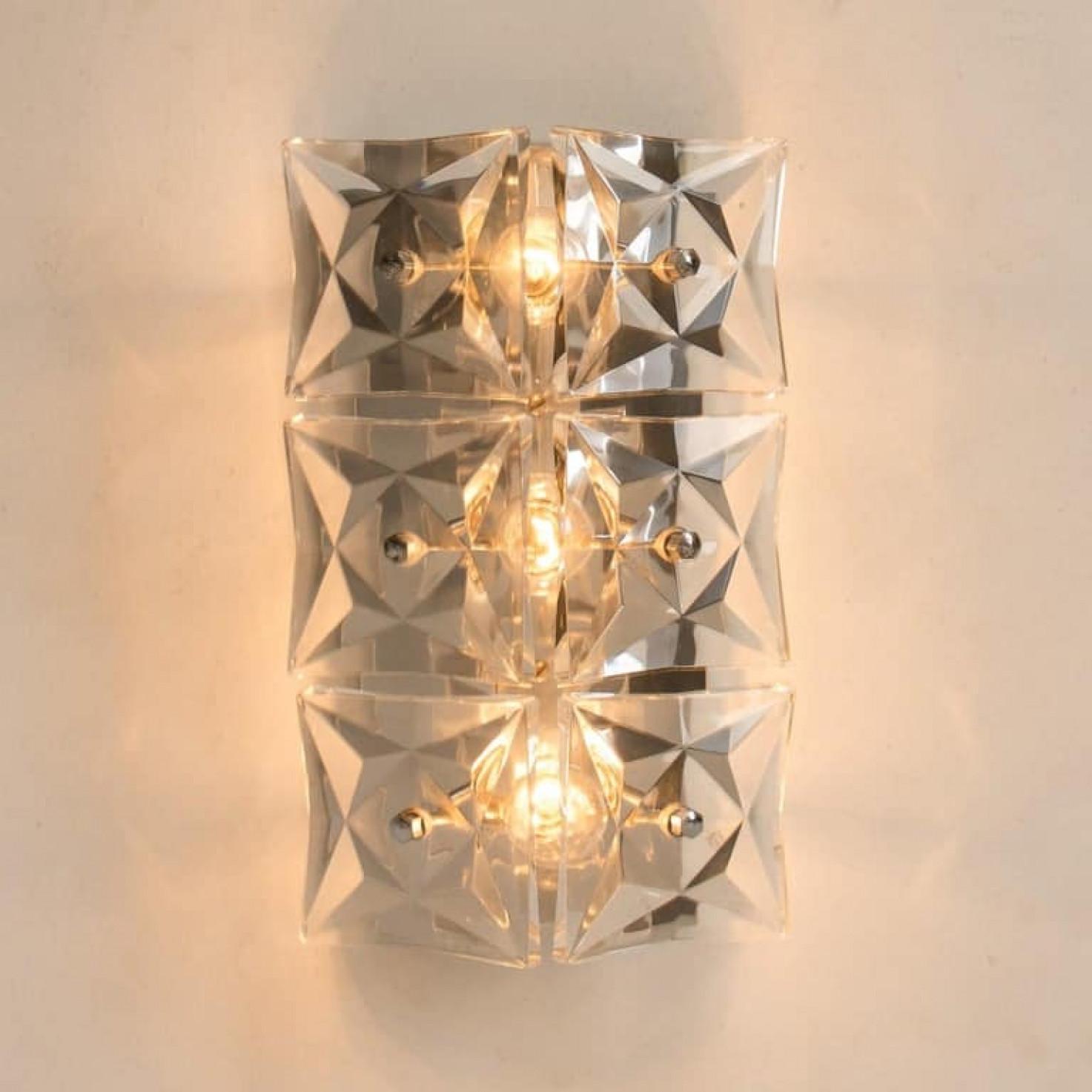1 des 2 paires d'appliques Kinkeldey, verre cristal chromé, 1970 en vente 6