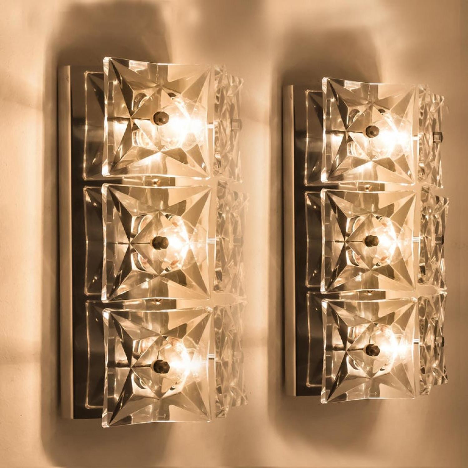 1 of the 2 pairs Kinkeldey Wall Light Fixtures, chrome Crystal Glass, 1970 For Sale 11