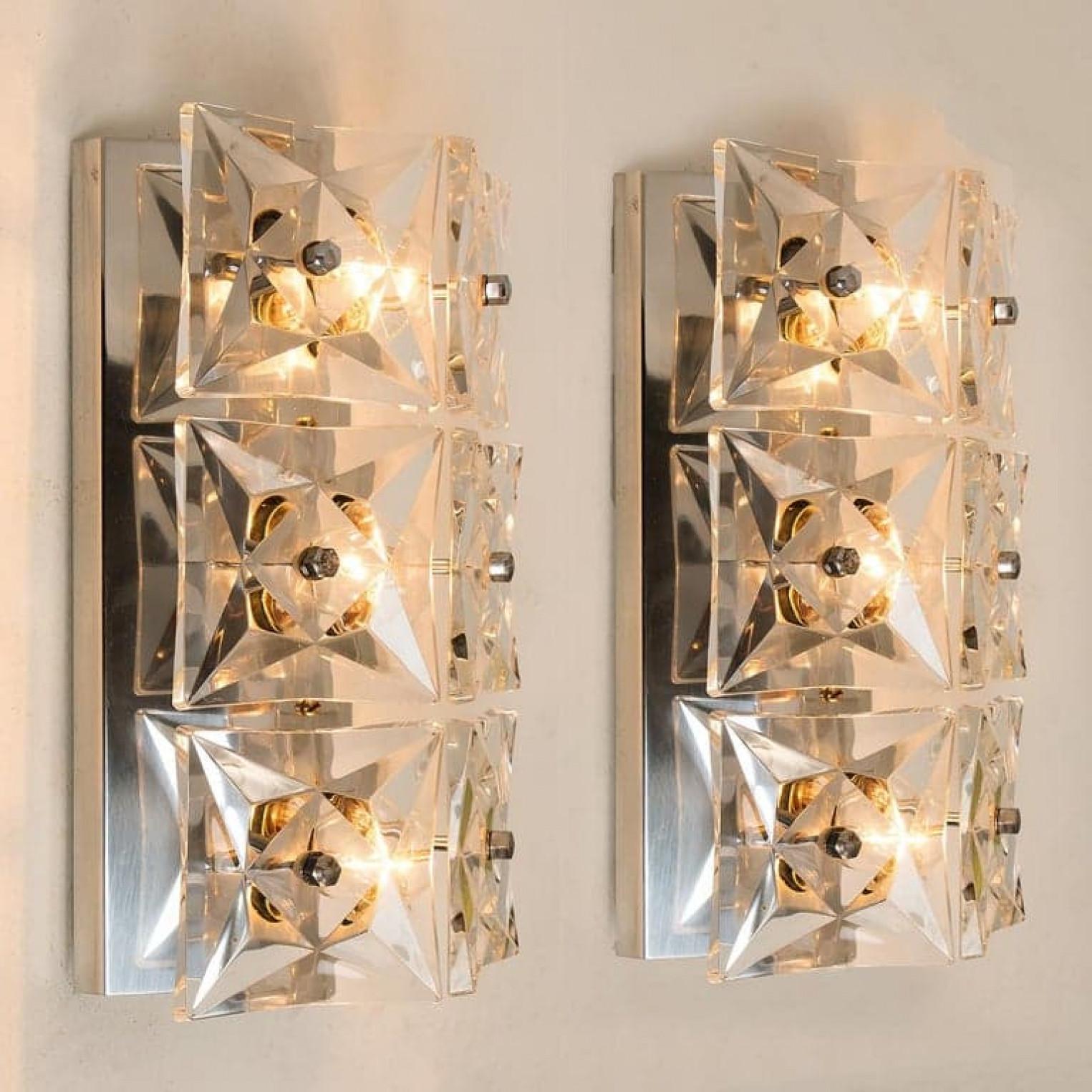 1 des 2 paires d'appliques Kinkeldey, verre cristal chromé, 1970 Bon état - En vente à Rijssen, NL