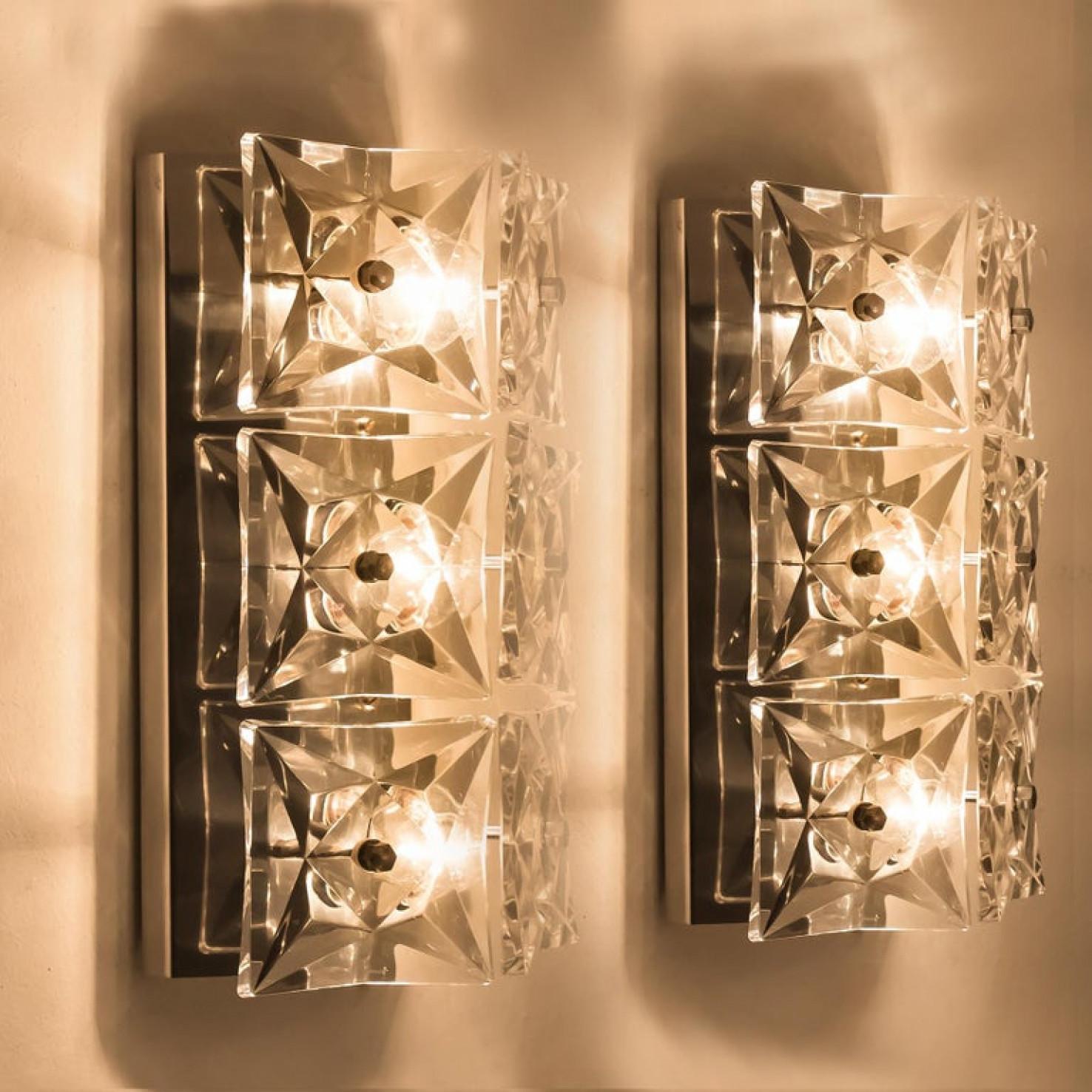 1 of the 2 pairs Kinkeldey Wall Light Fixtures, chrome Crystal Glass, 1970 For Sale 1