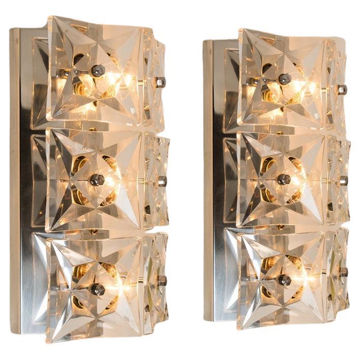 1 of the 2 pairs Kinkeldey Wall Light Fixtures, chrome Crystal Glass, 1970 For Sale