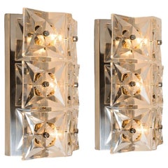 Vintage 1 of the 2 pairs Kinkeldey Wall Light Fixtures, chrome Crystal Glass, 1970