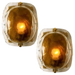 1 des 2 paires d'appliques en laiton et verre Brown soufflées à la main à Murano