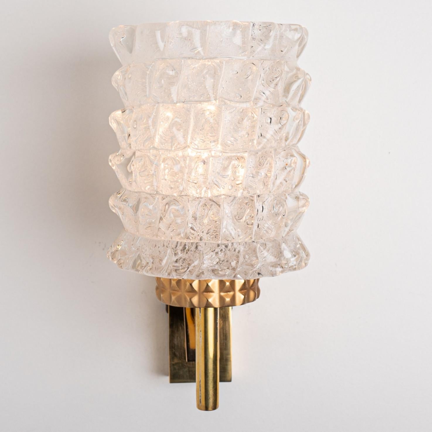 1 of the 2 Pairs of Brass & Glass Wall Lights Hillebrand Germany, 1970s For Sale 6