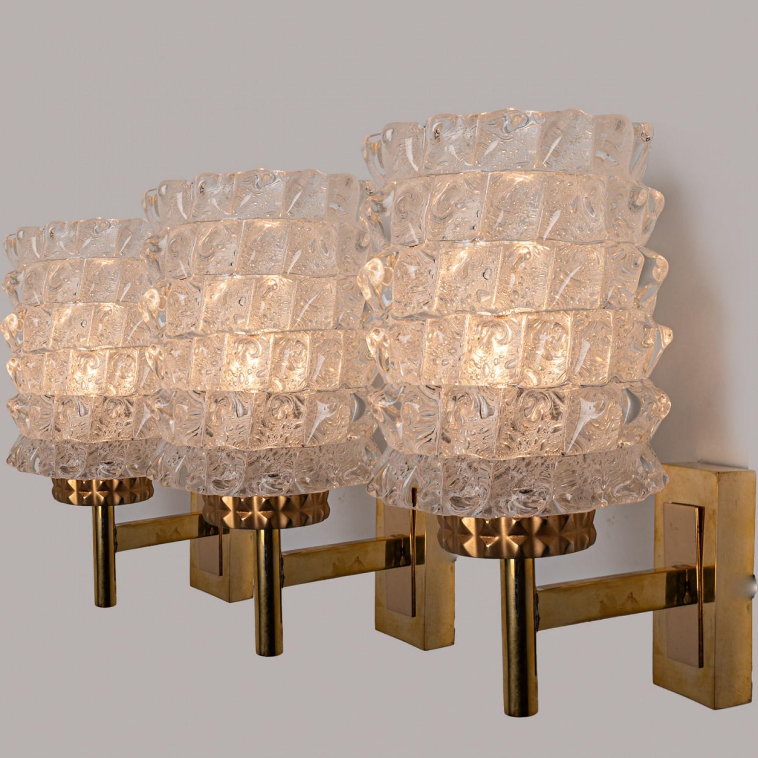 1 of the 2 Pairs of Brass & Glass Wall Lights Hillebrand Germany, 1970s For Sale 8