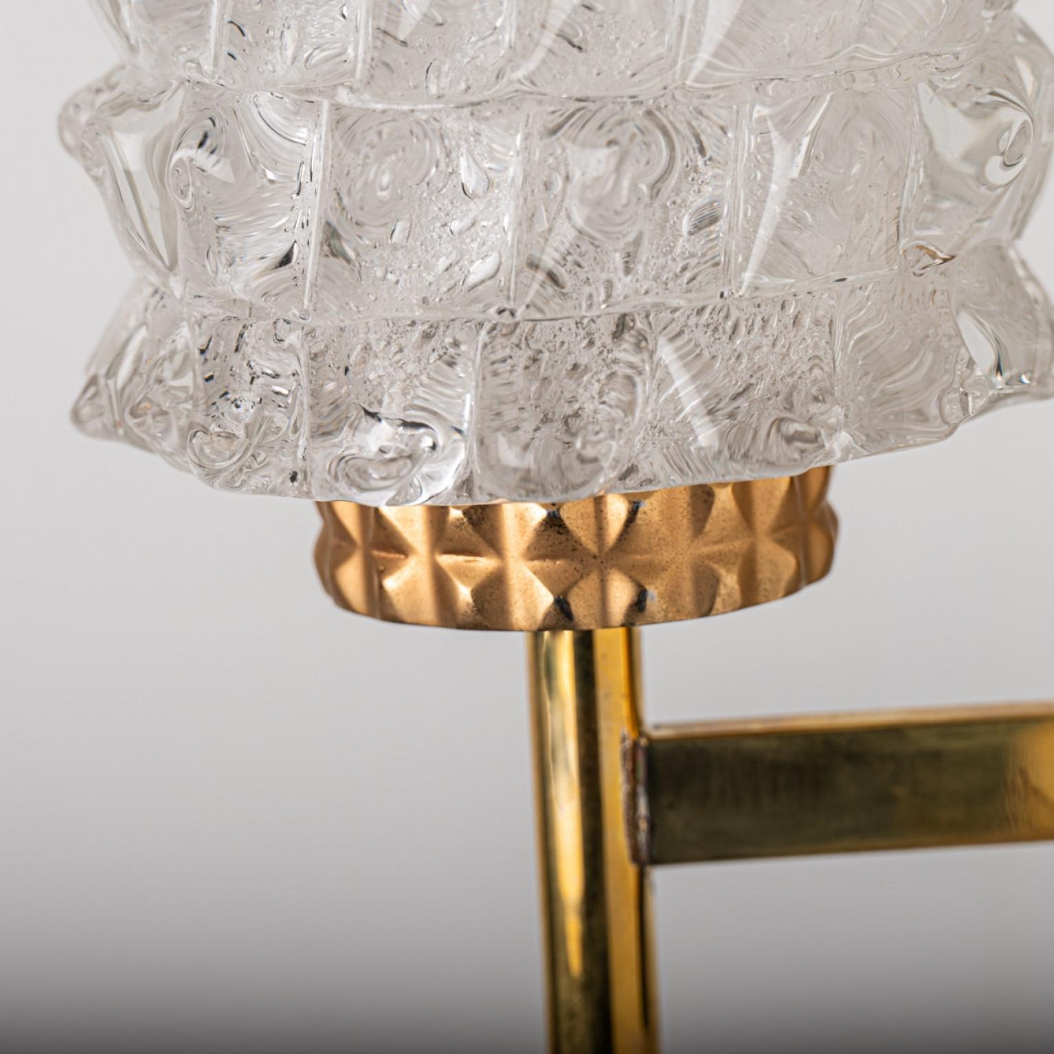 Mid-Century Modern 1 of the 2 Pairs of Brass & Glass Wall Lights Hillebrand Germany, 1970s For Sale